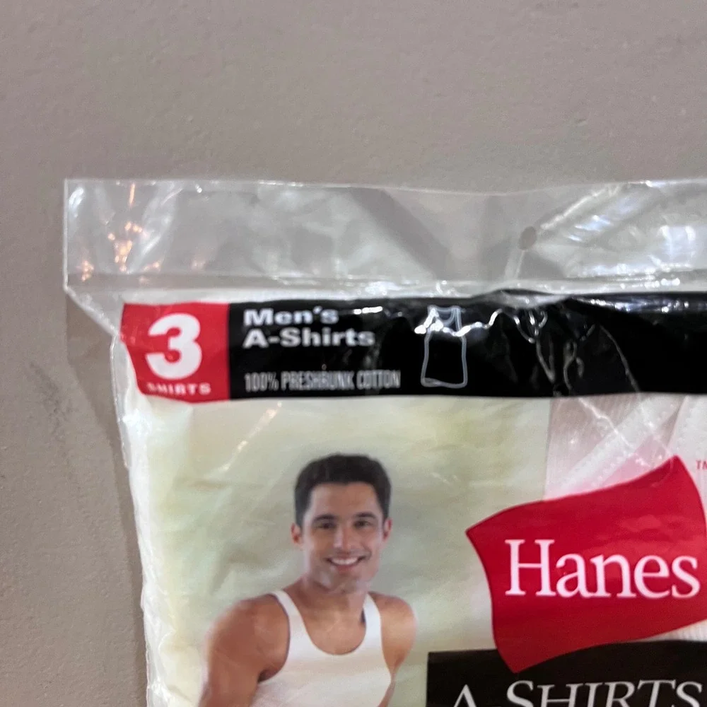 Vtg 2000 Hanes Mens A-Shirts 3 Pack White Ribbed‎ Tank Tops XL Deadstock Y2K